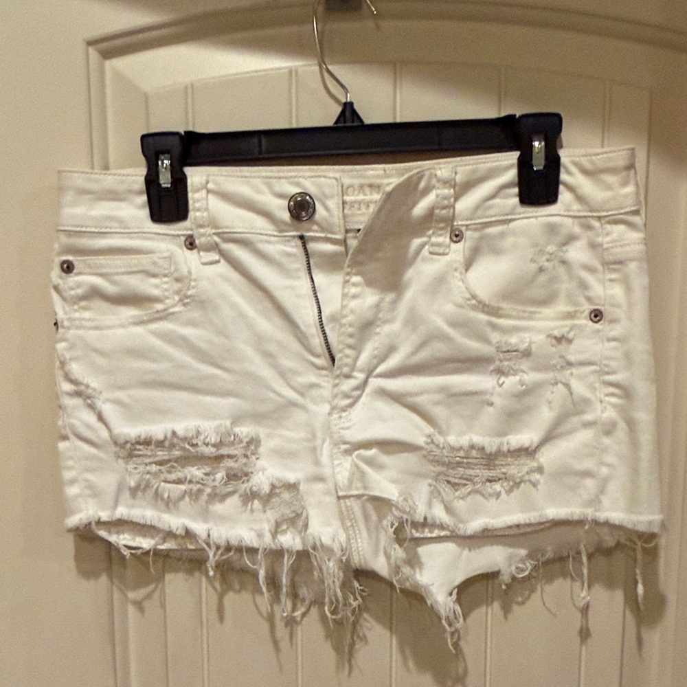 American Eagle Outfitters Frayed White Jean Shorts
